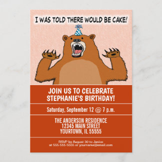 Funny Bear Will Cake Birthday Party Einladung