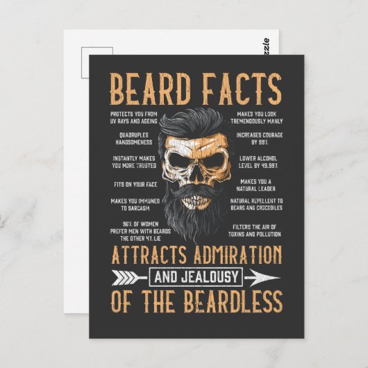 Funny Beard Facts Bartded Man Mustache Spaß Postkarte (Vorne/Hinten)