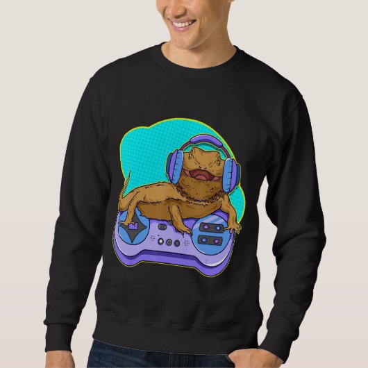 Funny Bearded Dragon Gamer Computerspiel Player Li Sweatshirt (Vorderseite)