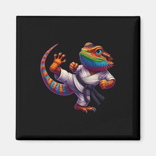Funny Bearded Dragon High Kick Karate Samurai Ninj Magnet (Vorne)