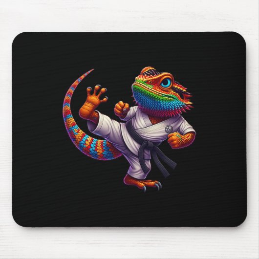 Funny Bearded Dragon High Kick Karate Samurai Ninj Mousepad (Vorne)