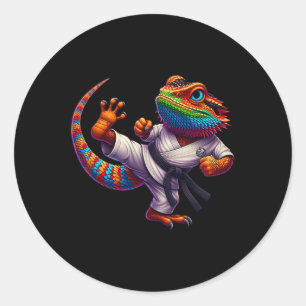 Funny Bearded Dragon High Kick Karate Samurai Ninj Runder Aufkleber