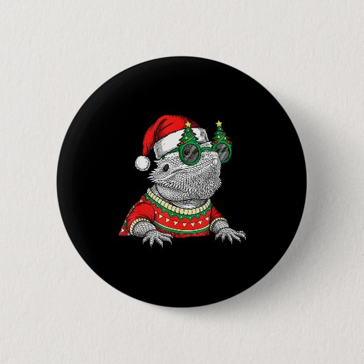 Funny Bearded Dragon Santa Hat Christmas Button (Vorderseite)