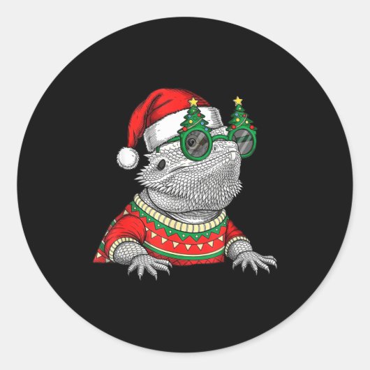 Funny Bearded Dragon Santa Hat Christmas Runder Aufkleber (Vorderseite)