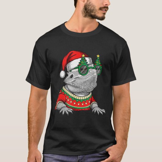 Funny Bearded Dragon Santa Hat Christmas T-Shirt (Vorderseite)