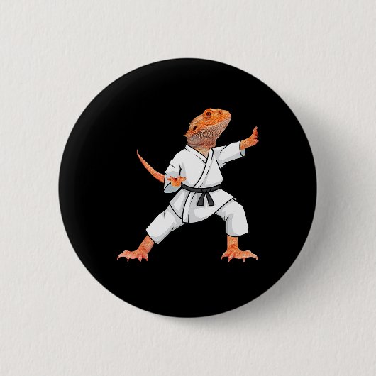 Funny Bearded Dragons Doing Karate Samurai Ninja L Button (Vorderseite)