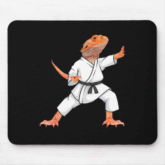 Funny Bearded Dragons Doing Karate Samurai Ninja L Mousepad (Vorne)