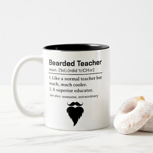 Funny Bearded Teacher Definition Zweifarbige Tasse (Mit Donut)