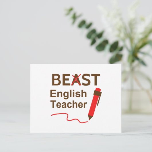 Funny Beast oder Best English Teacher Wertschätzun Postkarte (Stehend Vorderseite)