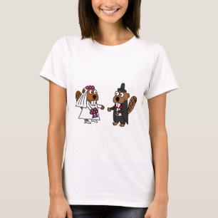Funny Beaver Braut und Groom Wedding T-Shirt