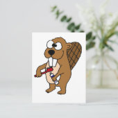 Funny Beaver Brushing Teeth Cartoon Postkarte (Stehend Vorderseite)