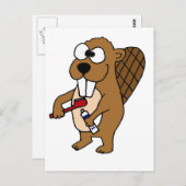 Funny Beaver Brushing Teeth Cartoon Postkarte (Vorne/Hinten)