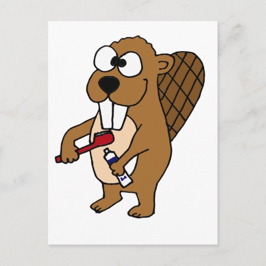 Funny Beaver Brushing Teeth Cartoon Postkarte (Vorderseite)