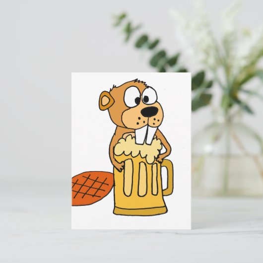 Funny Beaver Drink Bier Postkarte (Stehend Vorderseite)