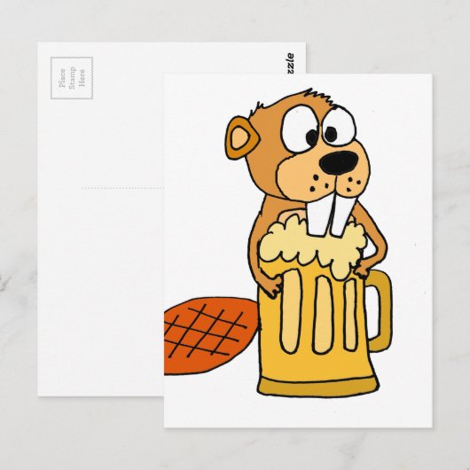 Funny Beaver Drink Bier Postkarte (Vorne/Hinten)