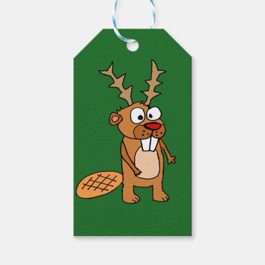 Funny Beaver mit Rentier Antler Weihnachts-Kunst Geschenkanhänger (Vorderseite)