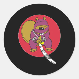 Funny Beaver. Ninja Beaver Runder Aufkleber