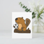 Funny Beaver Playing Soccer Cartoon Postkarte (Stehend Vorderseite)