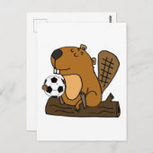 Funny Beaver Playing Soccer Cartoon Postkarte (Vorne/Hinten)