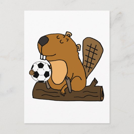 Funny Beaver Playing Soccer Cartoon Postkarte (Vorderseite)