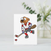 Funny Beaver spielt Eishockey-Cartoon Postkarte (Stehend Vorderseite)