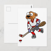 Funny Beaver spielt Eishockey-Cartoon Postkarte (Vorne/Hinten)