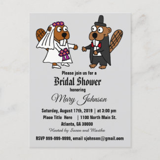 Funny Beaver Wedding Cartoon Einladungspostkarte