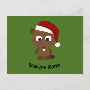 Funny Beaver-y Merry! Santa Beaver Feiertagspostkarte