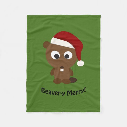 Funny Beaver-y Merry! Santa Beaver Fleecedecke (Vorderseite)