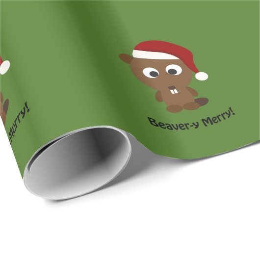 Funny Beaver-y Merry! Santa Beaver Geschenkpapier (Rolleneckpunkt)