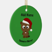 Funny Beaver-y Merry! Santa Beaver Keramikornament (Rechts)