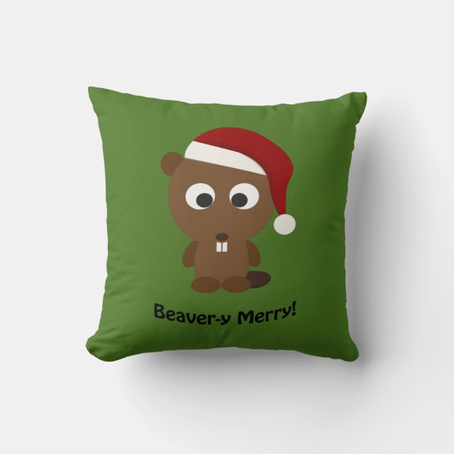 Funny Beaver-y Merry! Santa Beaver Kissen (Vorderseite)