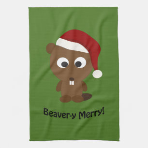 Funny Beaver-y Merry! Santa Beaver Küchentuch
