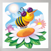 FUnny Bee Cartoon auf Daisy Poster (Vorne)