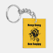 Funny Bee Keep Busy Bee Happy Motivational Cartoon Schlüsselanhänger (Vorderseite links)