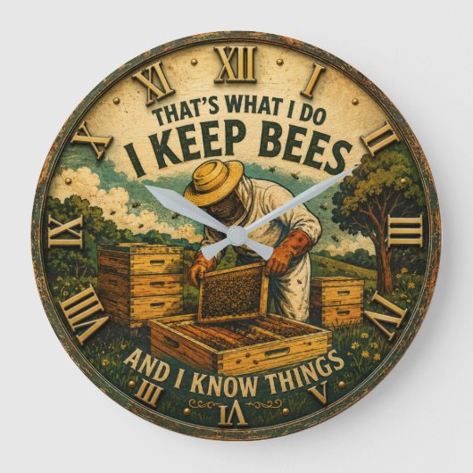 Funny Beekeepe That's What I Do I Keep Bees Rustic Große Wanduhr (Vorderseite)