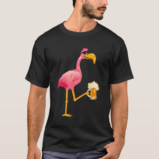 Funny Beer and Flamingo Lover - Flamingo Wearing S T-Shirt (Vorderseite)