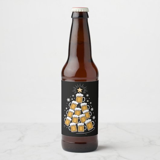 Funny Beer Christmas Tree Holiday Drinking Bierflaschenetikett (Vorderseite)