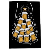 Funny Beer Christmas Tree Holiday Drinking Mittlere Geschenktüte (Vorderseite)