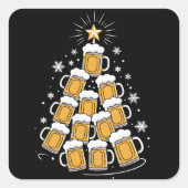 Funny Beer Christmas Tree Holiday Drinking Quadratischer Aufkleber (Vorderseite)