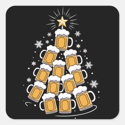Funny Beer Christmas Tree Holiday Drinking Quadratischer Aufkleber (Vorderseite)