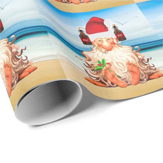Funny Beer Drinks Weihnachtsgenom am Strand Geschenkpapier (Rolleneckpunkt)