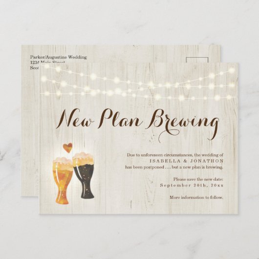 Funny Beer Hochzeit verschoben Ankündigung Postkar (Vorne/Hinten)