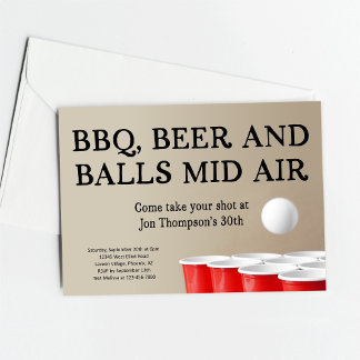 Funny Beer Pong BBQ Birthday Bachelor Party Einladung