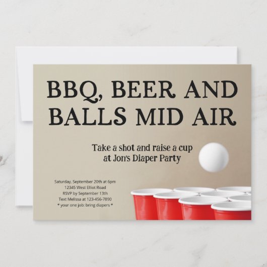 Funny Beer Pong GRILLEN Diaper Party Einladung (Vorderseite)
