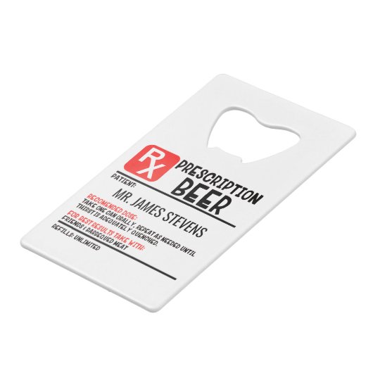 Funny Beer Prescript Personalisierter Name Geldbeutel Flaschenöffner (Vorderseite Schrägansicht)