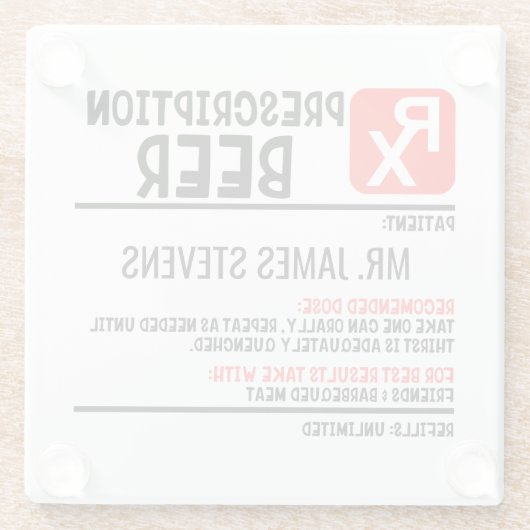 Funny Beer Prescript Personalisierter Name Glasuntersetzer (Rückseite)