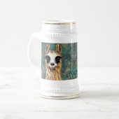 Funny Beer Stein mit Curious Llama Bierglas (Vorderseite Links)