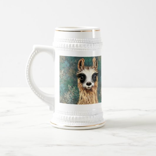 Funny Beer Stein mit Curious Llama Bierglas (Links)