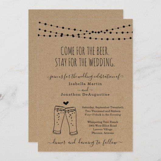 Funny Beer Theme Wedding Einladung (Vorne/Hinten)